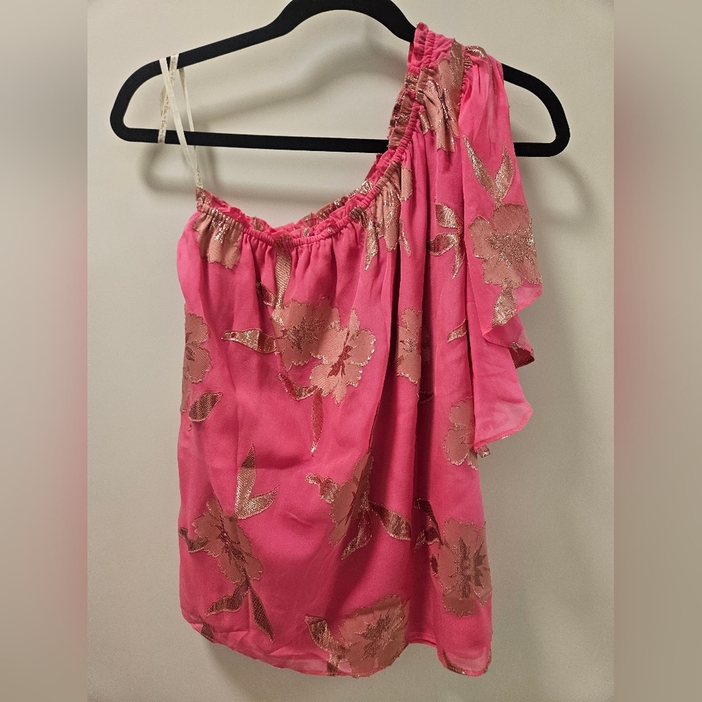Lilly Pulitzer Sarahleigh One Shoulde Silk Top Blouse, Pink, Feminine, - Picture 5 of 11